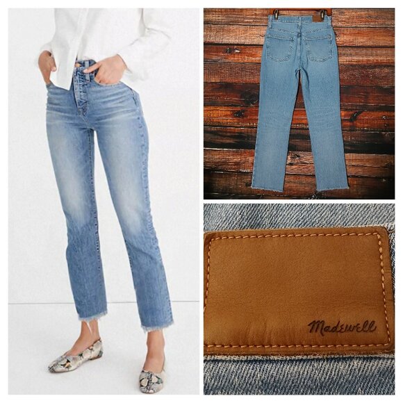 Madewell Jeans 27 Perfect Vintage High Rise Crop Raw Hem Stretch AF691 USA Made - Picture 1 of 11